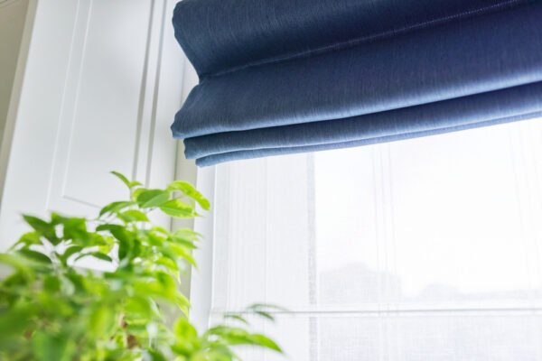 Roman,Blind,In,The,Interior,Detail,Close up.,Curtain,Blue,Blackout